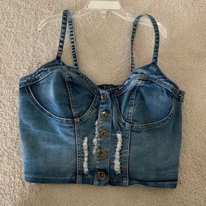 Distressed Jean Crop Top